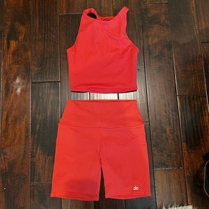Alo Yoga Strawberry Sports Bra & Biker Shorts Set